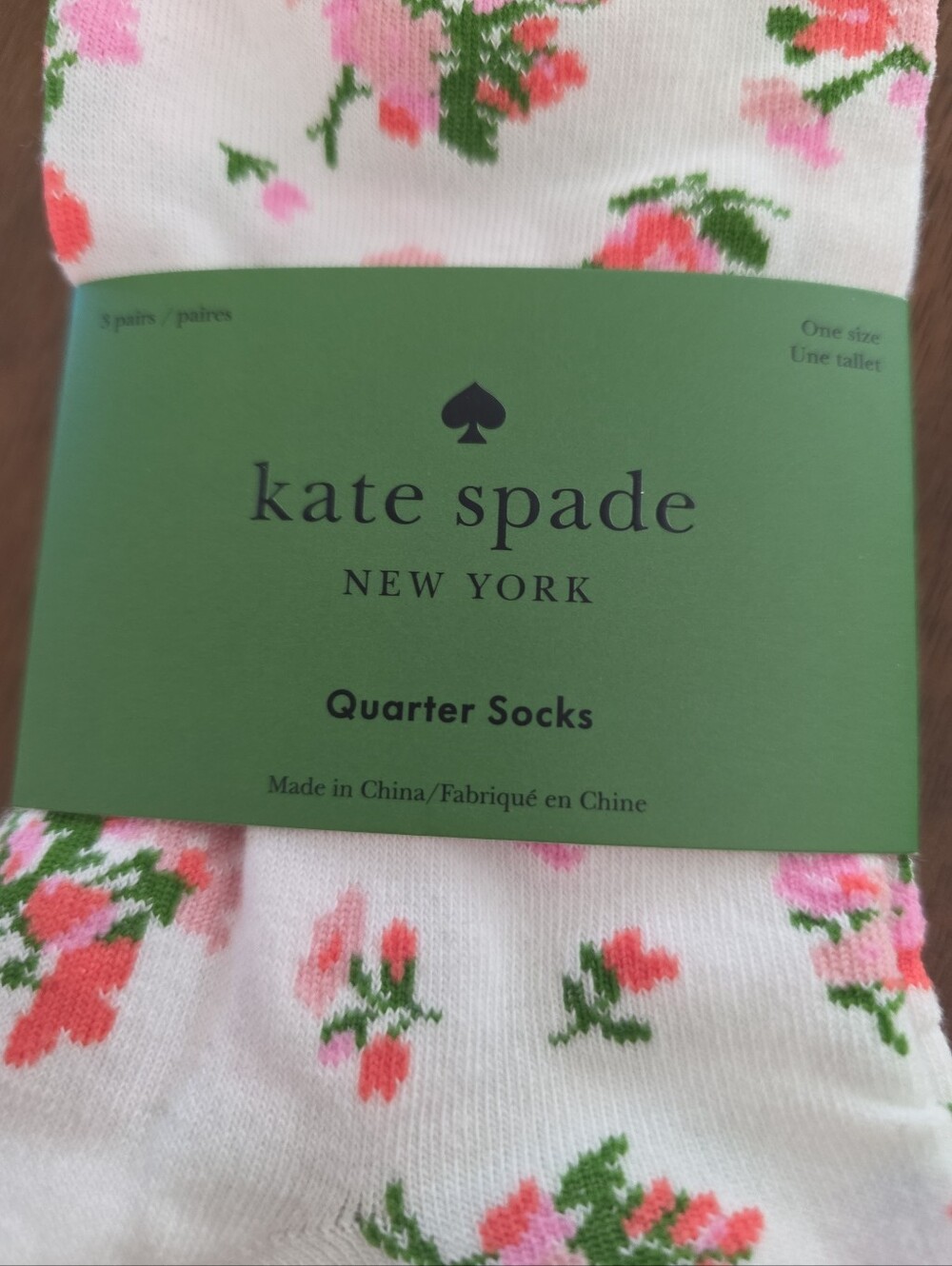 Kate Spade Pack of 3 Quarter Ankle Socks Floral Cream Pink Orange NWT - Picture 6 of 6